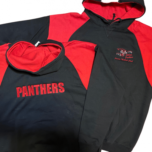 front and back view of panthers contrast hoodie